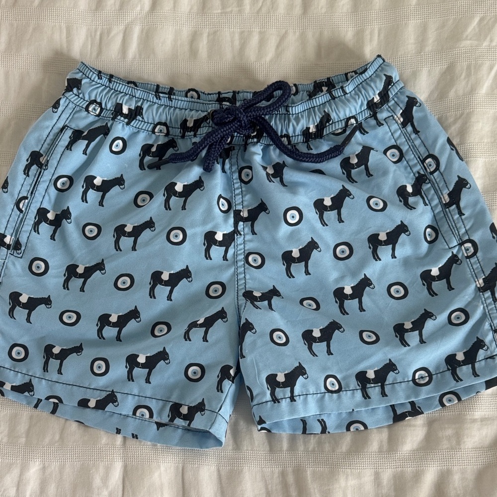 Light Blue Horse Print Swim Shorts